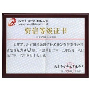 2015年资信等级AAA级荣誉证书